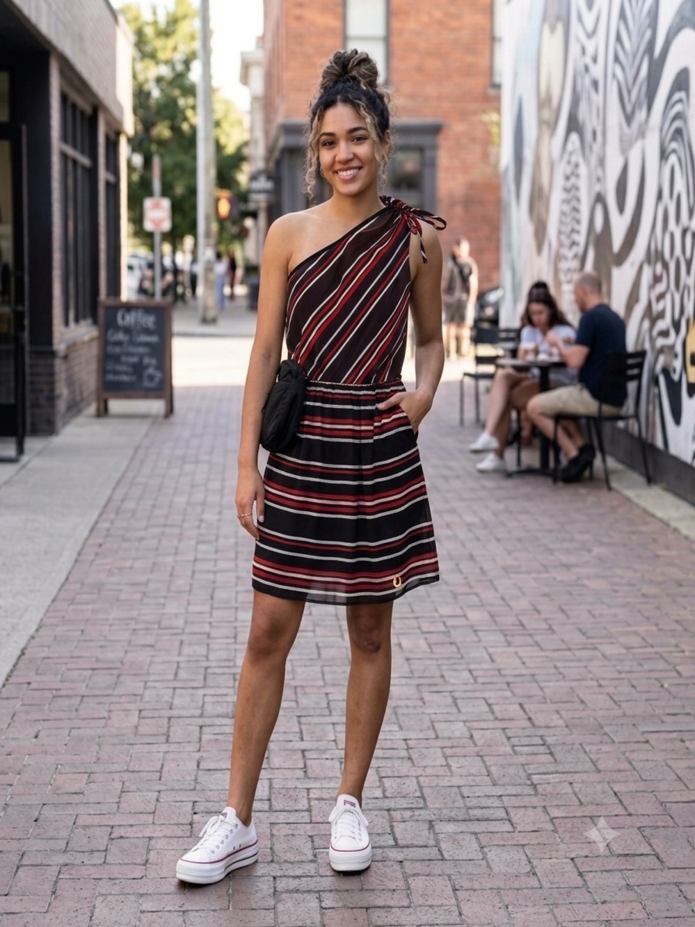 Miss Sixty Black Dress with Red and Cream Stripes